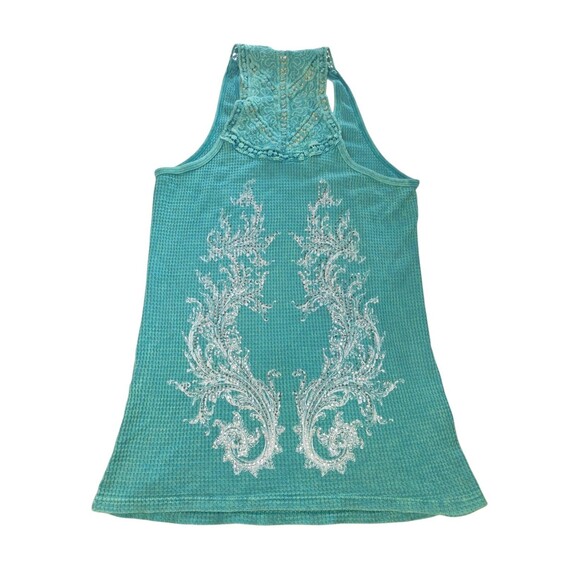 VOCAL western tank top SEXY Teal XL Wings Cross ribbed Embellished Moto Y2K - Picture 2 of 6